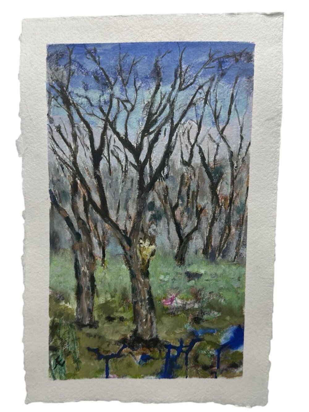 Original Landscape Painting Forest Tree Art OOAK 11x17 Impressionist Unframed